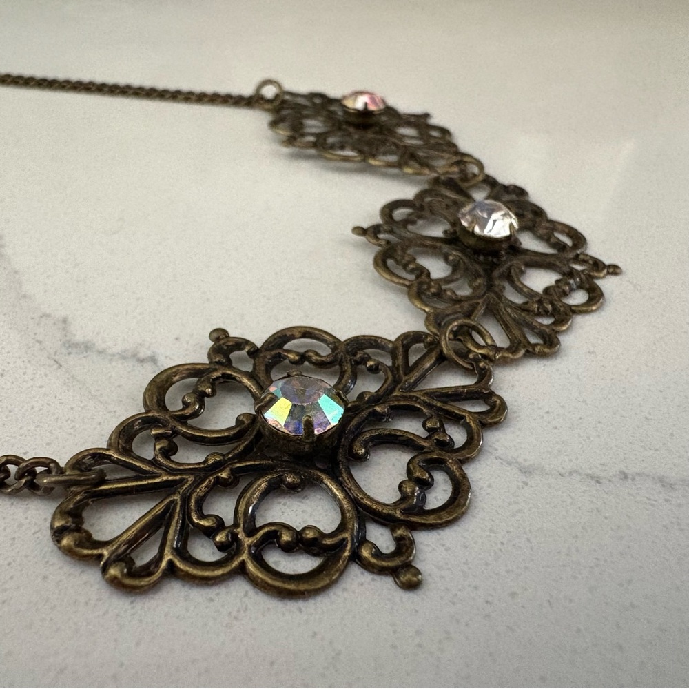 Vintage Thin Bronze Filigree Necklace